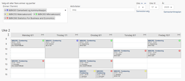 Skjermdump fra TP. Endret visning av timeplan.