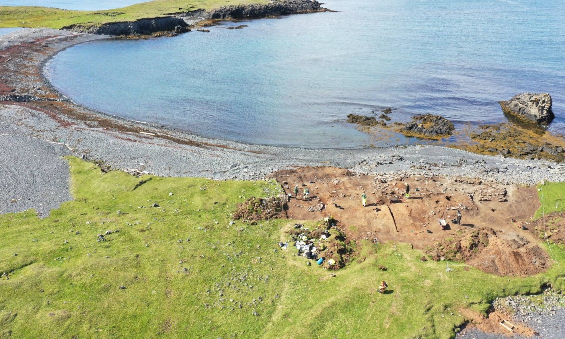 An aerial photo of an archaeological excavation