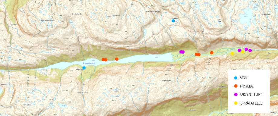 Fig 2. Avlang hustuft med to rom, funnet nær en stående hytte og gammel slåtteeng. Foto: Andreas Holkestad Sunde