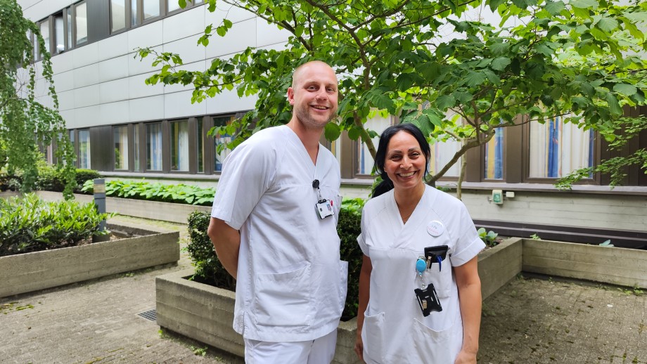 Portrait of Ramesh Batol Khajavi-Larsen and Tommy Strabo Brakstad, nurses at Stavanger University Hospital
